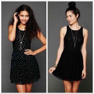 Free People | Black Polka Dot Reversible Skater Dress || XS || EUC